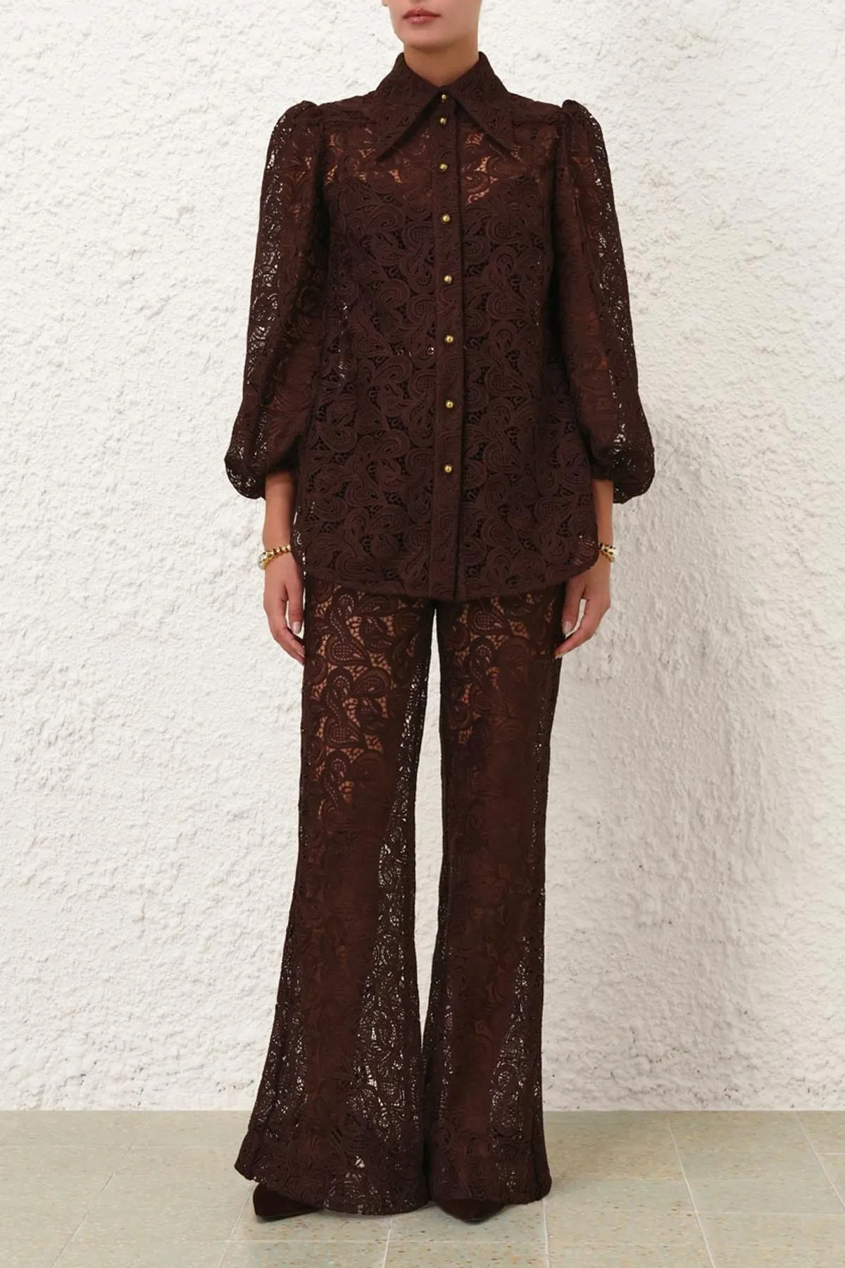 Illustration Lace Blouse in Chocolate