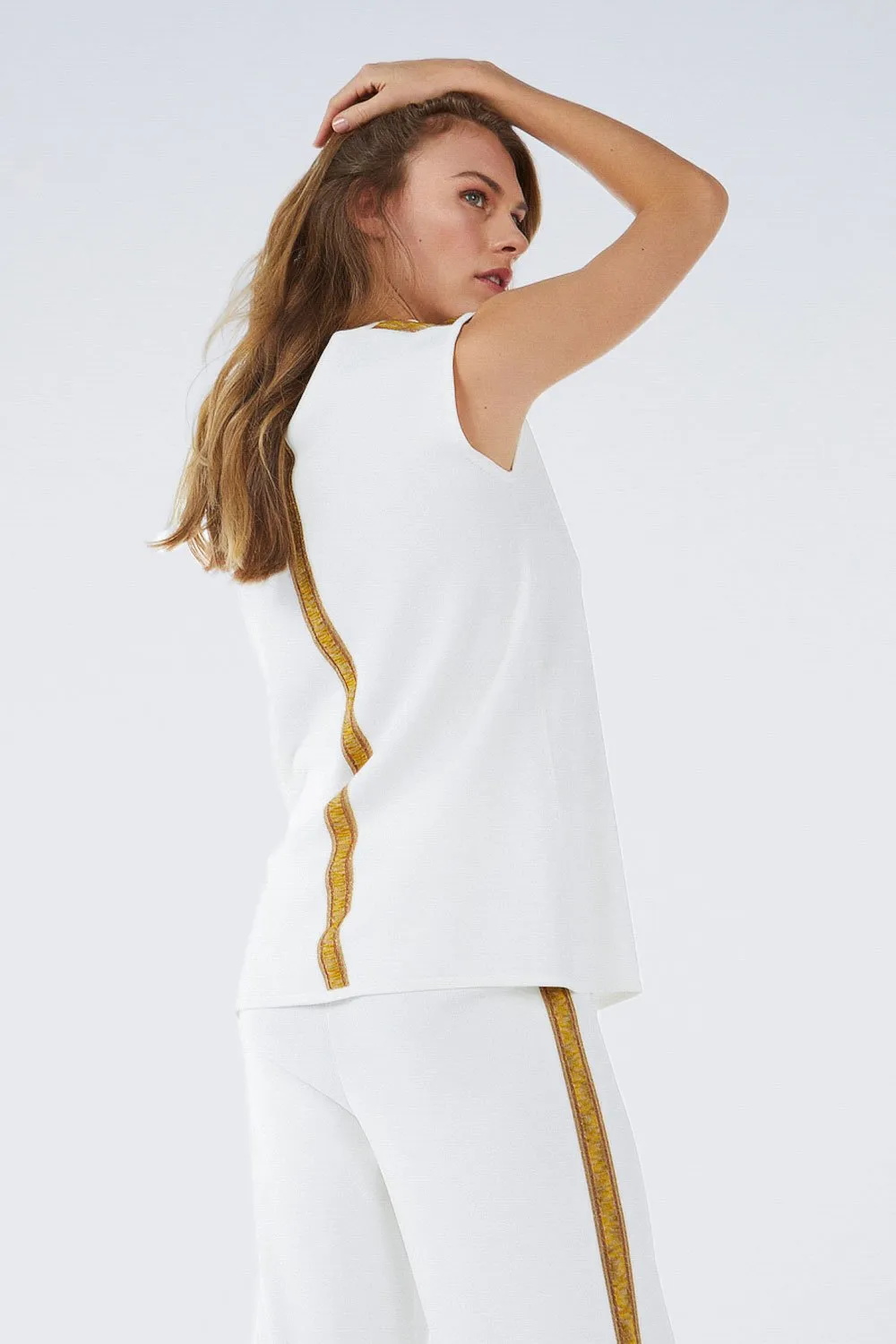 INTARSIA KNITWEAR PANTS WHITE GOLD BRONZE