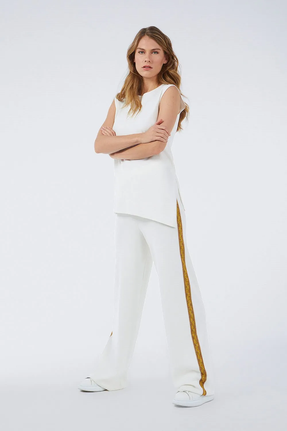 INTARSIA KNITWEAR PANTS WHITE GOLD BRONZE