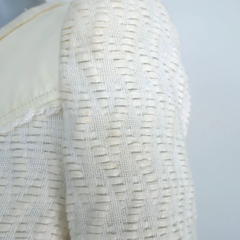 IRO Halston Jacket Cream Leather-Trimmed Woven Linen-Cotton Size 40