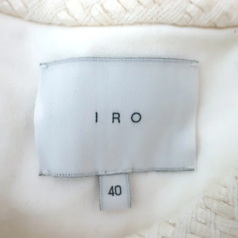 IRO Halston Jacket Cream Leather-Trimmed Woven Linen-Cotton Size 40