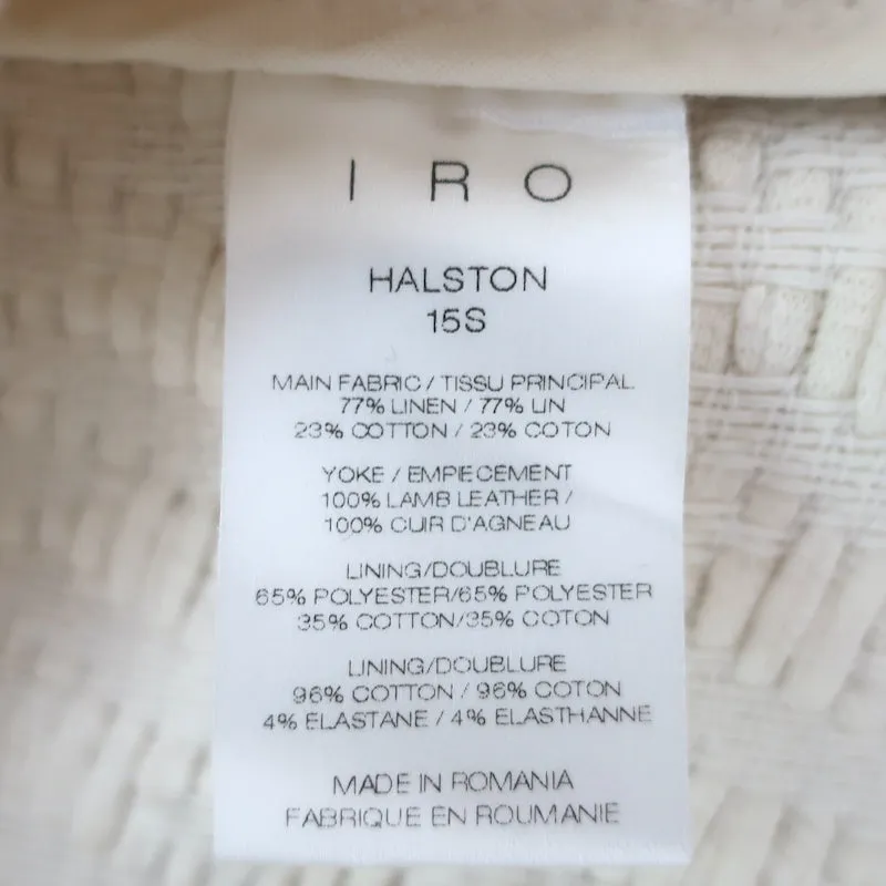 IRO Halston Jacket Cream Leather-Trimmed Woven Linen-Cotton Size 40