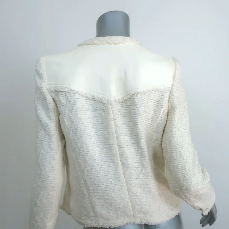 IRO Halston Jacket Cream Leather-Trimmed Woven Linen-Cotton Size 40