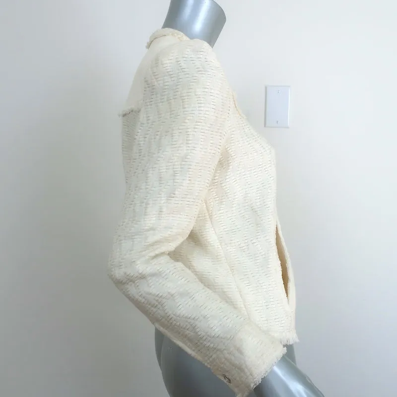 IRO Halston Jacket Cream Leather-Trimmed Woven Linen-Cotton Size 40