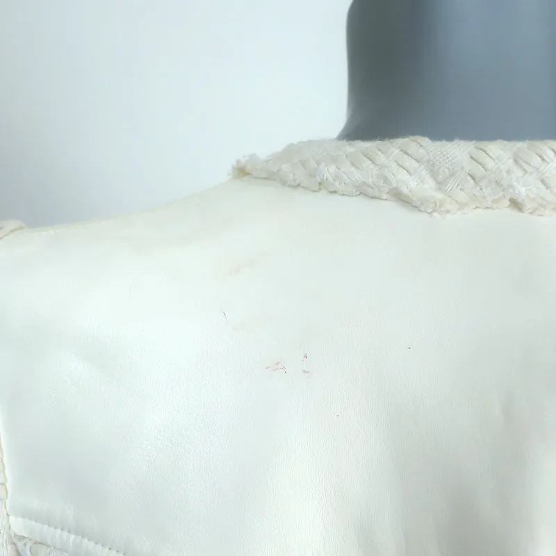 IRO Halston Jacket Cream Leather-Trimmed Woven Linen-Cotton Size 40