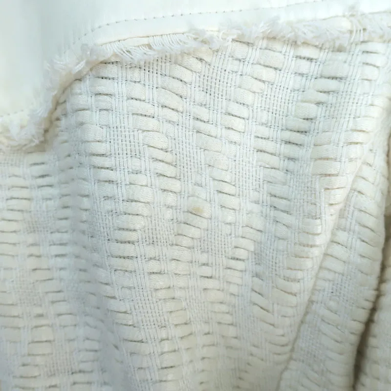 IRO Halston Jacket Cream Leather-Trimmed Woven Linen-Cotton Size 40
