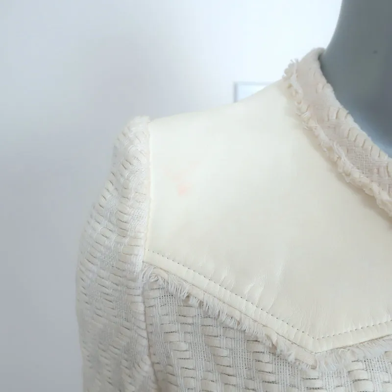 IRO Halston Jacket Cream Leather-Trimmed Woven Linen-Cotton Size 40