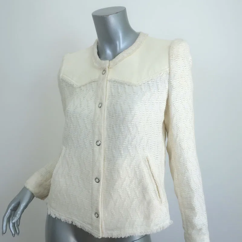 IRO Halston Jacket Cream Leather-Trimmed Woven Linen-Cotton Size 40