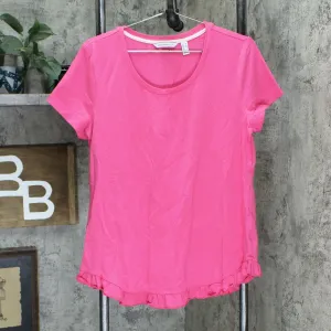 Isaac Mizrahi Live! Scoop Neck Curved Ruffle Hem Knit Top Hot Pink Medium