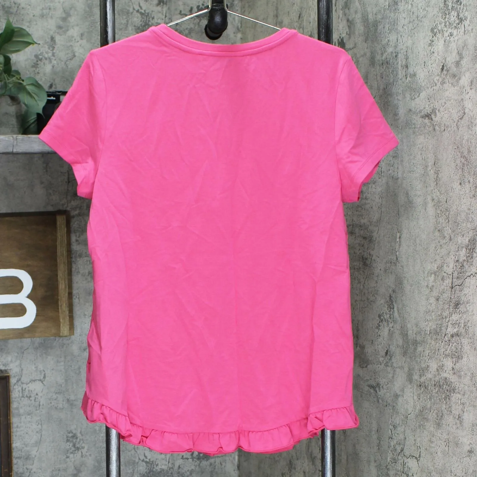 Isaac Mizrahi Live! Scoop Neck Curved Ruffle Hem Knit Top Hot Pink Medium