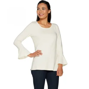 Isaac Mizrahi Live! Women's Scoop Neck Top with Bracelet Ruffle Sleeve Cream XXS
