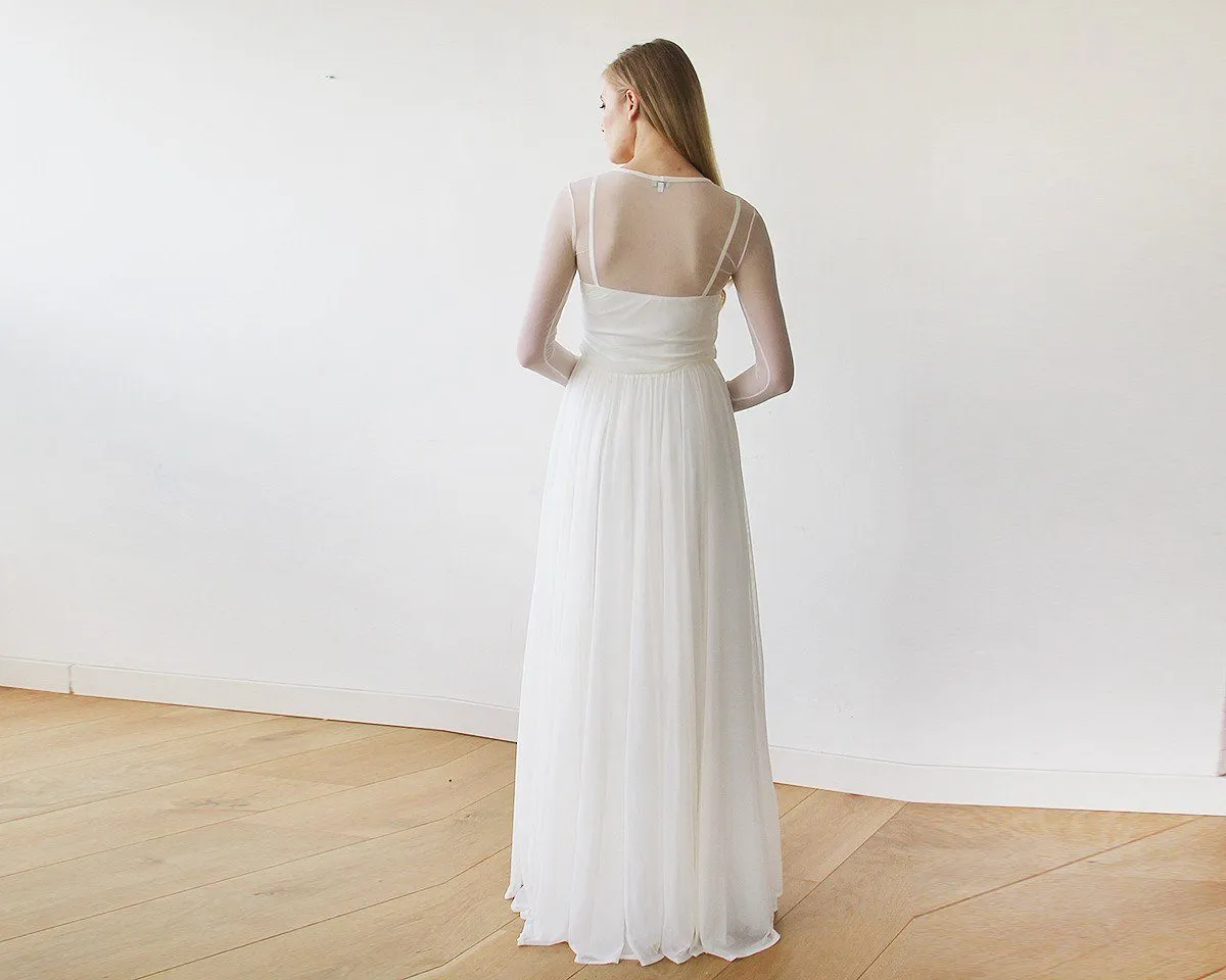 Ivory Chiffon Round Neckline Bridal Dress  #1102