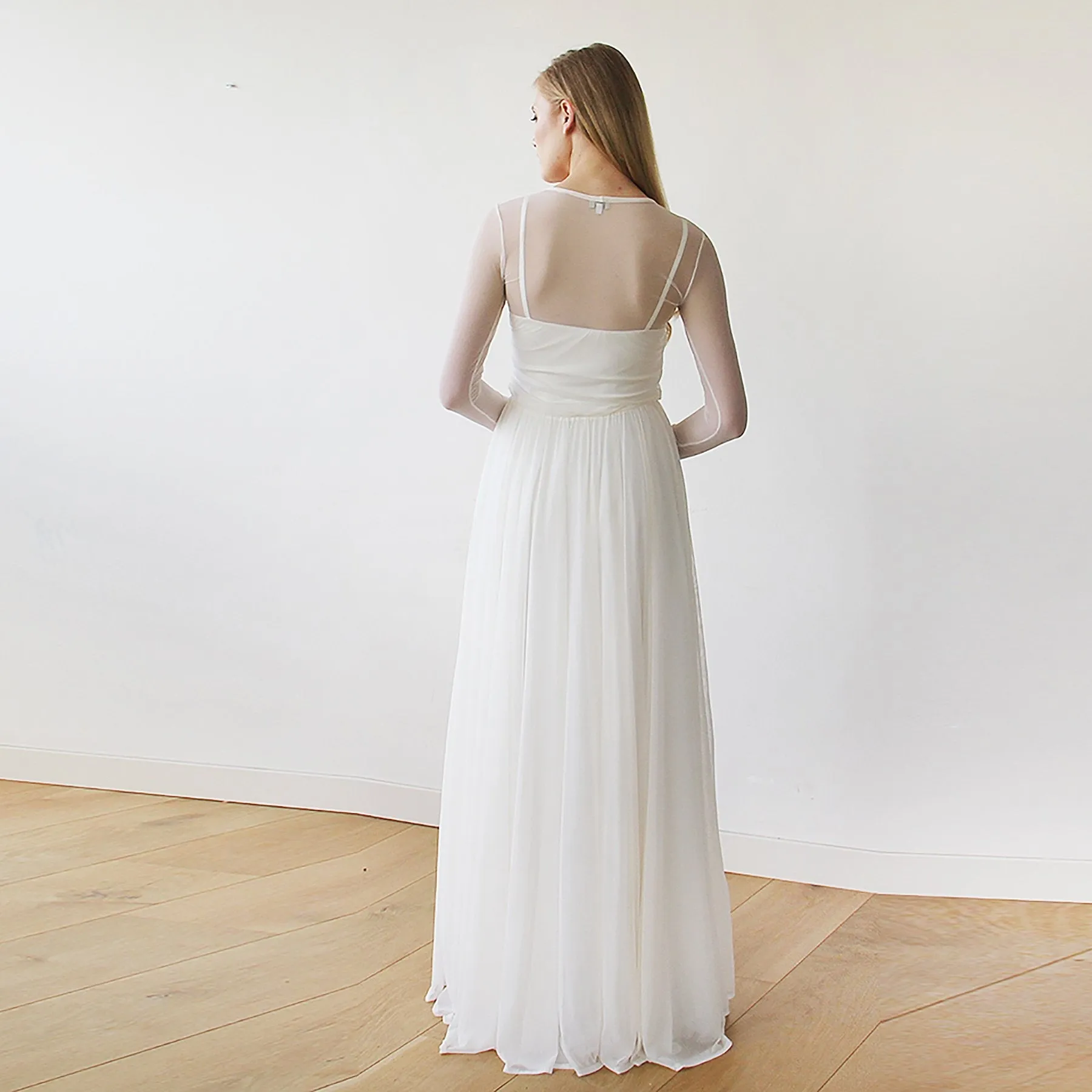 Ivory Chiffon Round Neckline Bridal Dress  #1102