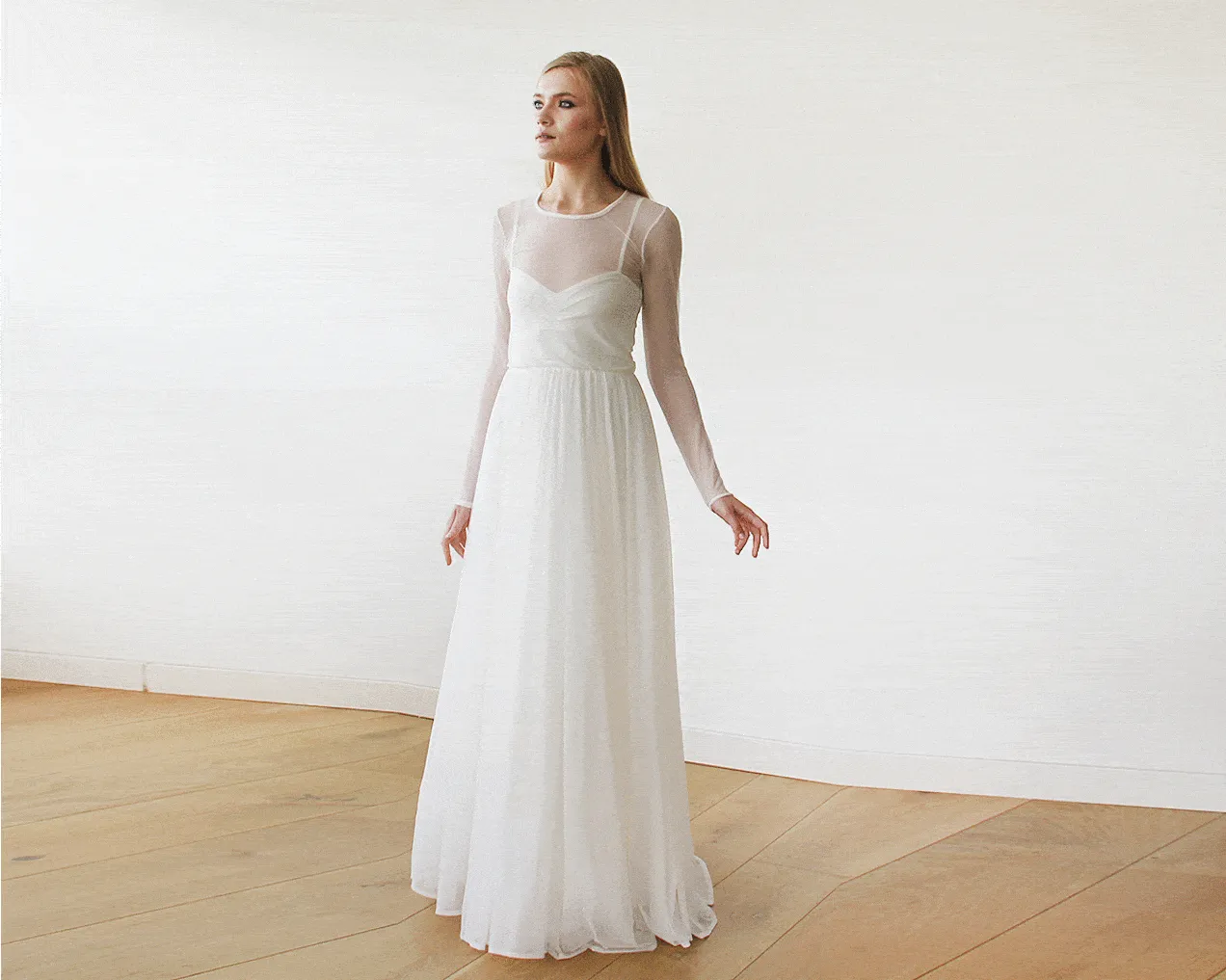 Ivory Chiffon Round Neckline Bridal Dress  #1102