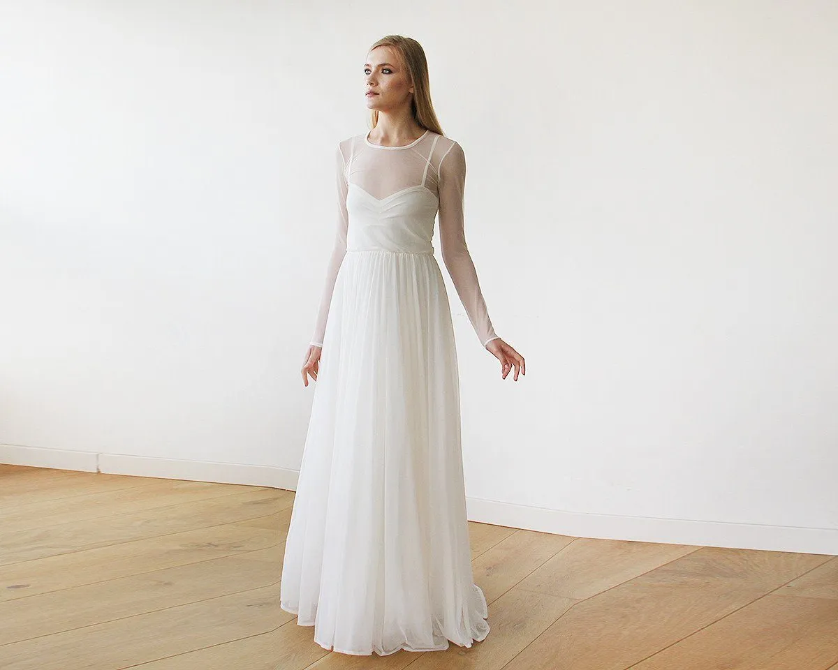 Ivory Chiffon Round Neckline Bridal Dress  #1102