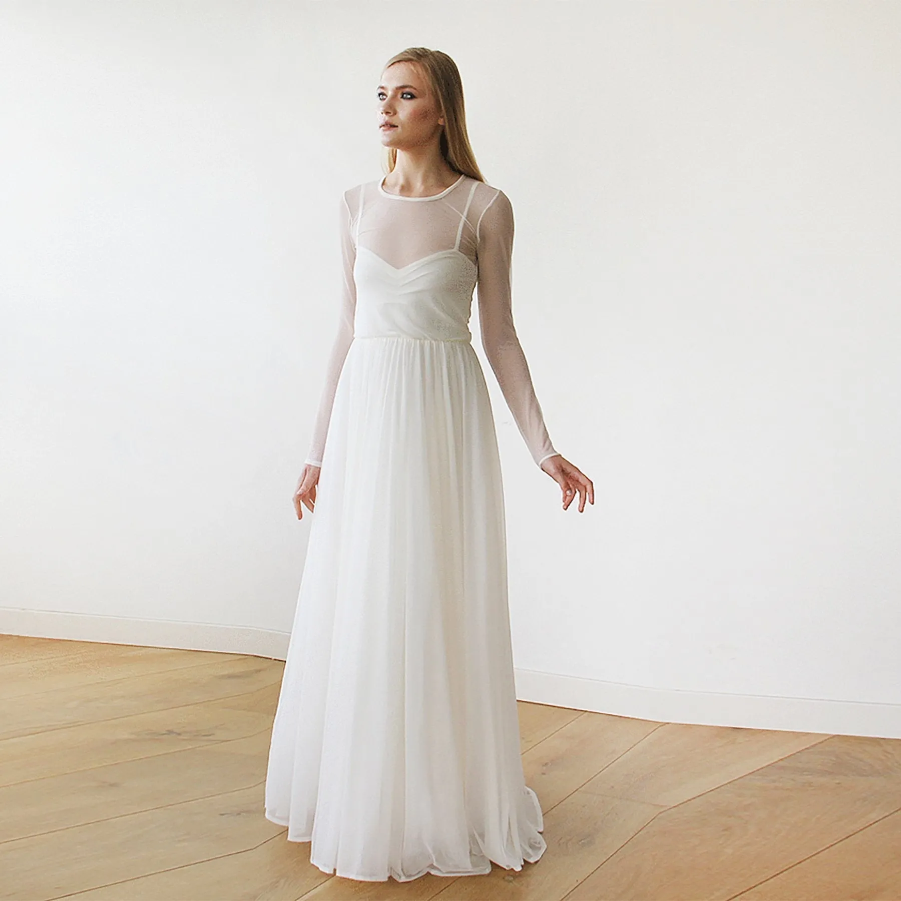 Ivory Chiffon Round Neckline Bridal Dress  #1102