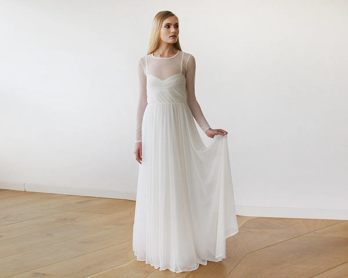Ivory Chiffon Round Neckline Bridal Dress  #1102