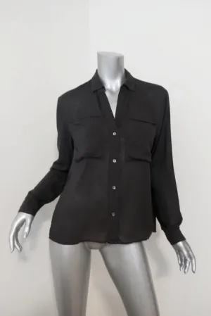 James Perse Relaxed Chiffon Shirt Charcoal Size 0 Long Sleeve Button Down Blouse