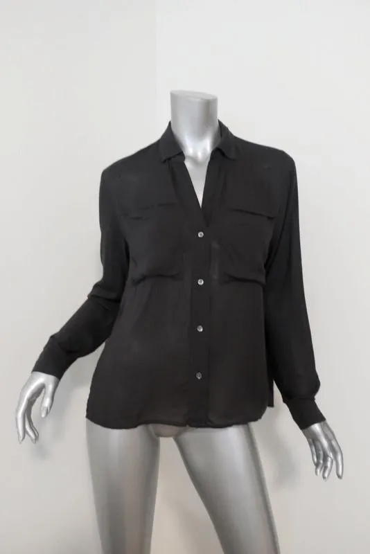 James Perse Relaxed Chiffon Shirt Charcoal Size 0 Long Sleeve Button Down Blouse