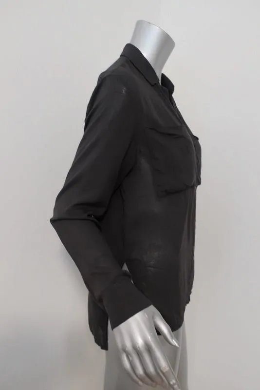 James Perse Relaxed Chiffon Shirt Charcoal Size 0 Long Sleeve Button Down Blouse