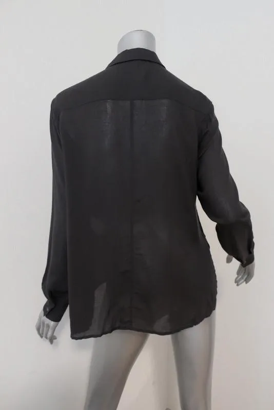 James Perse Relaxed Chiffon Shirt Charcoal Size 0 Long Sleeve Button Down Blouse