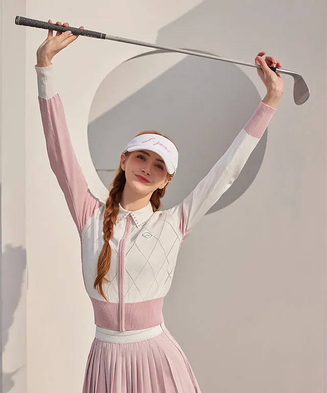 J.Jane Diamond punching Summer Knit Zip-up - Pink