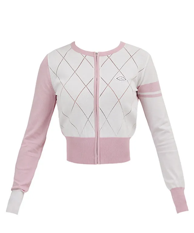 J.Jane Diamond punching Summer Knit Zip-up - Pink