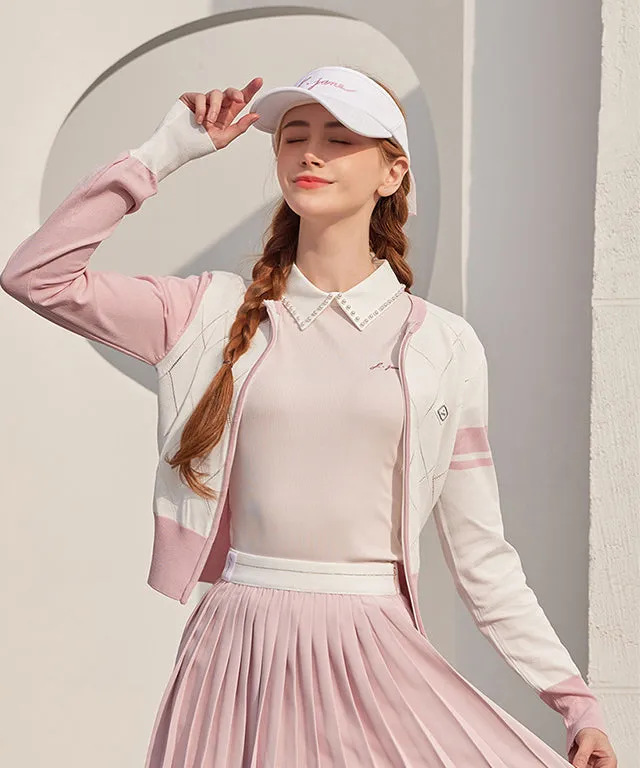 J.Jane Diamond punching Summer Knit Zip-up - Pink