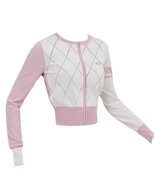J.Jane Diamond punching Summer Knit Zip-up - Pink