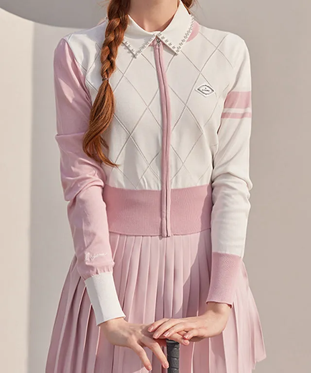 J.Jane Diamond punching Summer Knit Zip-up - Pink