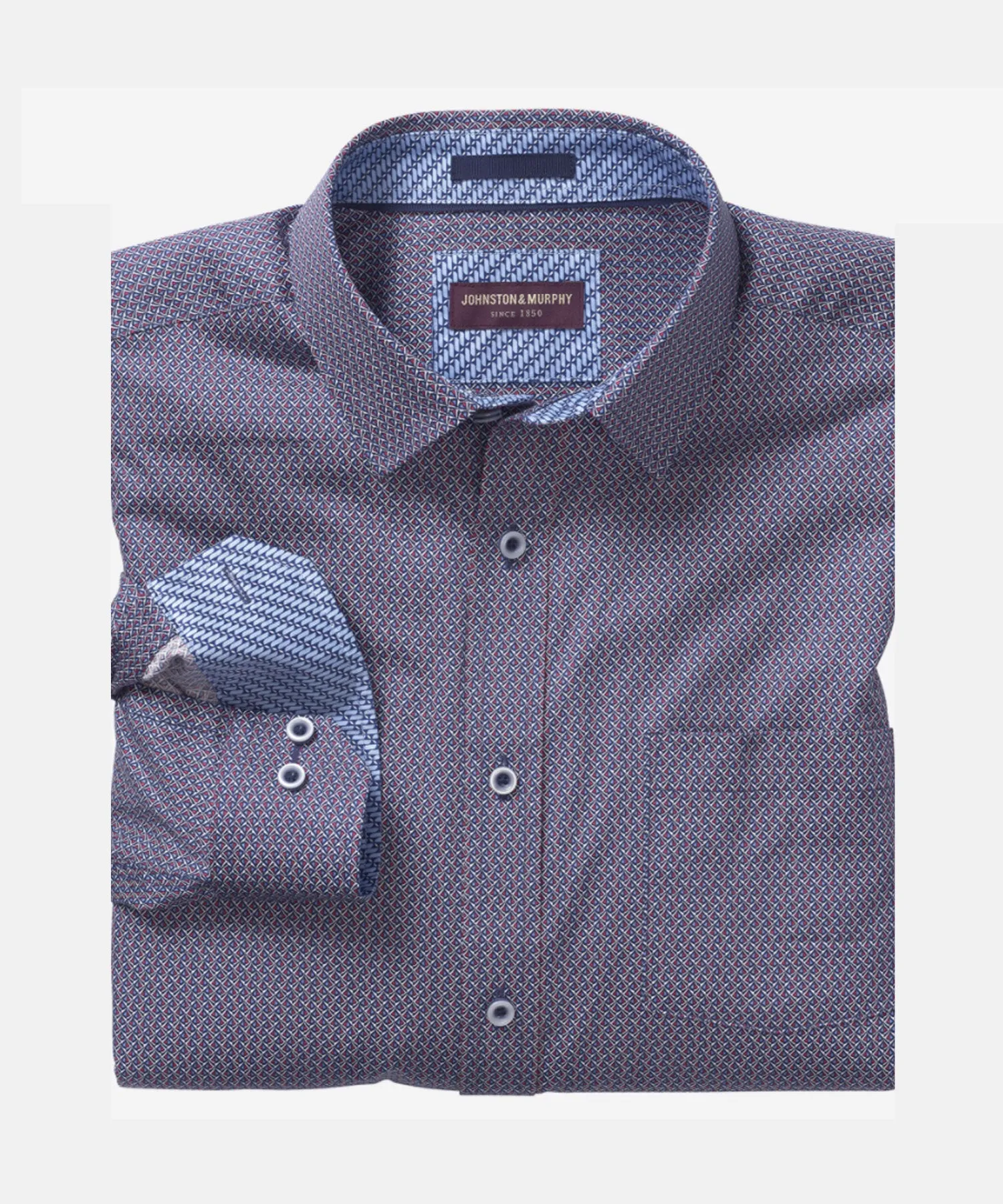 Johnston & Murphy Printed Cotton Shirt - Red/Navy