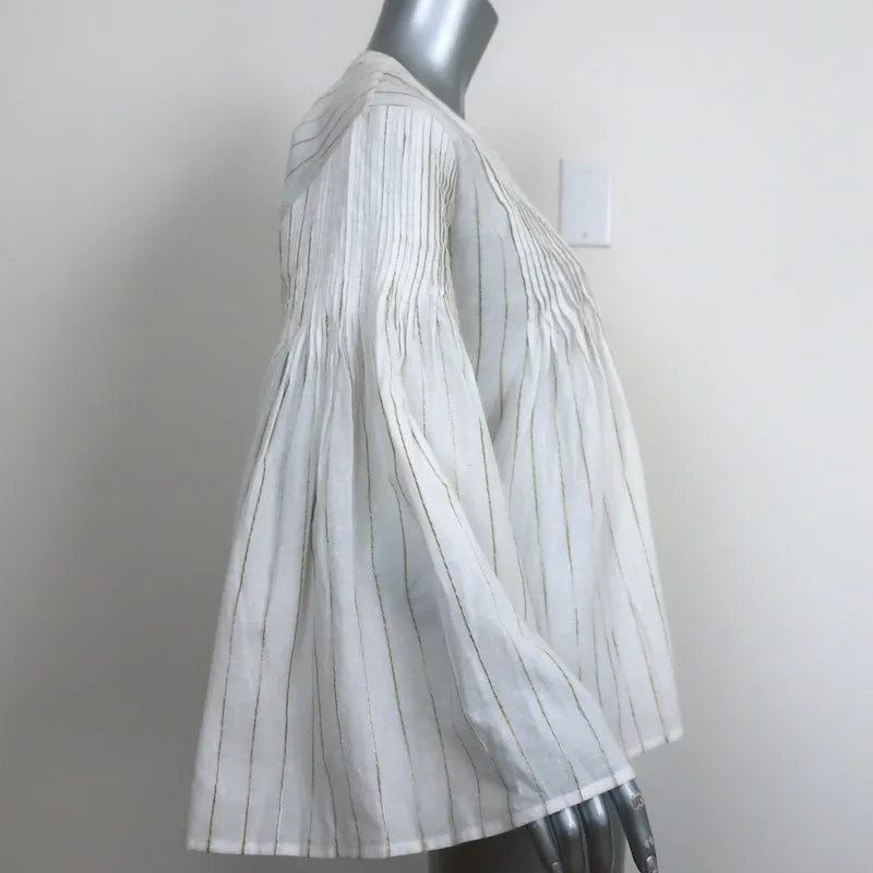Joie Button Up Top Copper White/Gold Metallic Striped Pleated Cotton Size Medium
