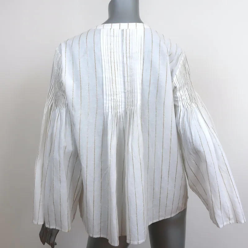Joie Button Up Top Copper White/Gold Metallic Striped Pleated Cotton Size Medium
