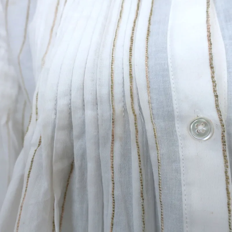 Joie Button Up Top Copper White/Gold Metallic Striped Pleated Cotton Size Medium