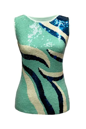Journey sequined knit top in aqua blue
