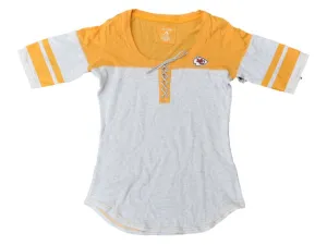 Kansas City Chiefs Antigua Women Yellow Gray 1/4 Lace-Up Half Sleeve T-Shirt (M)