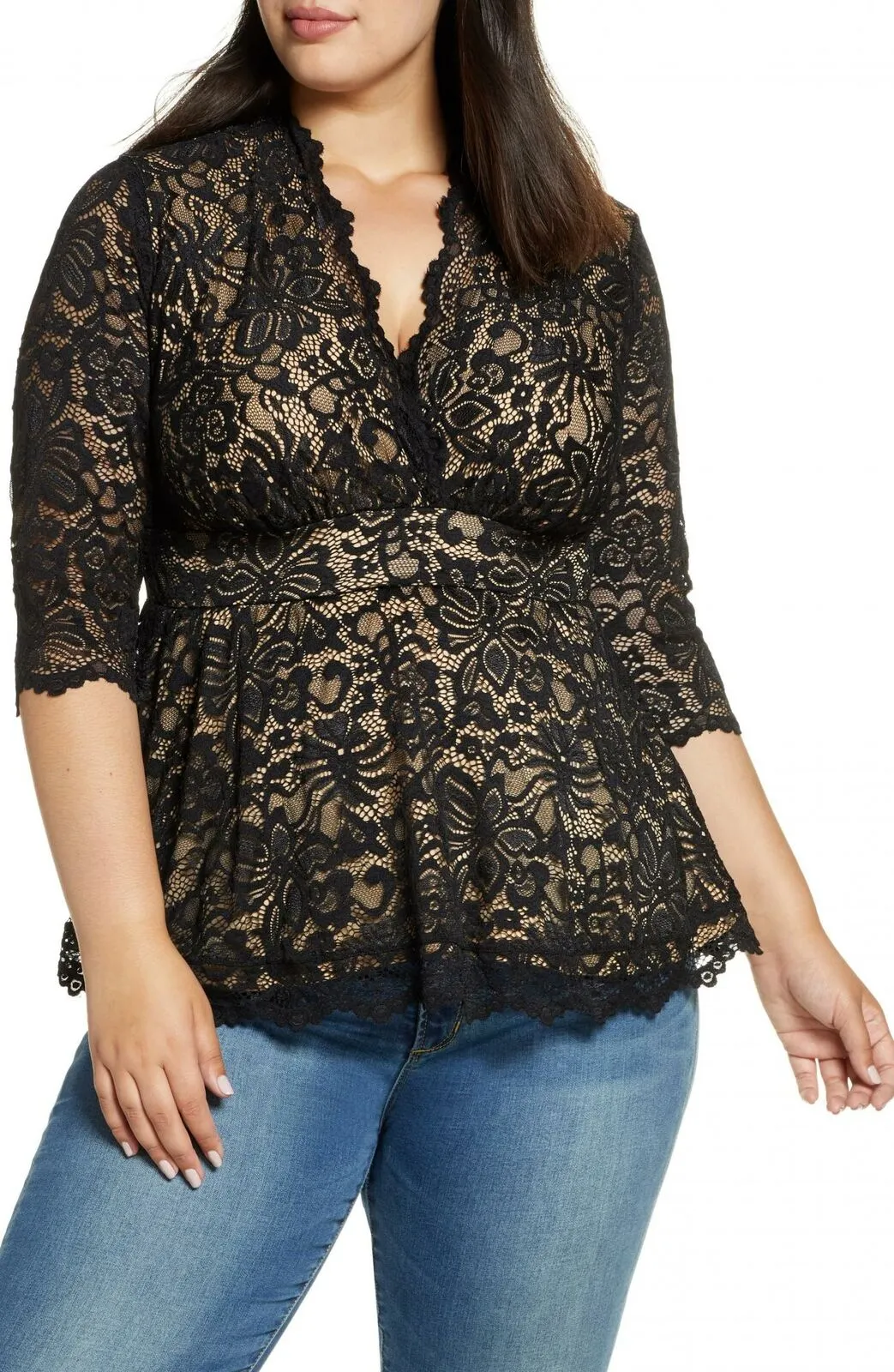 Kiyonna Women's Plus Size Linden Lace Blouse Shirt Top