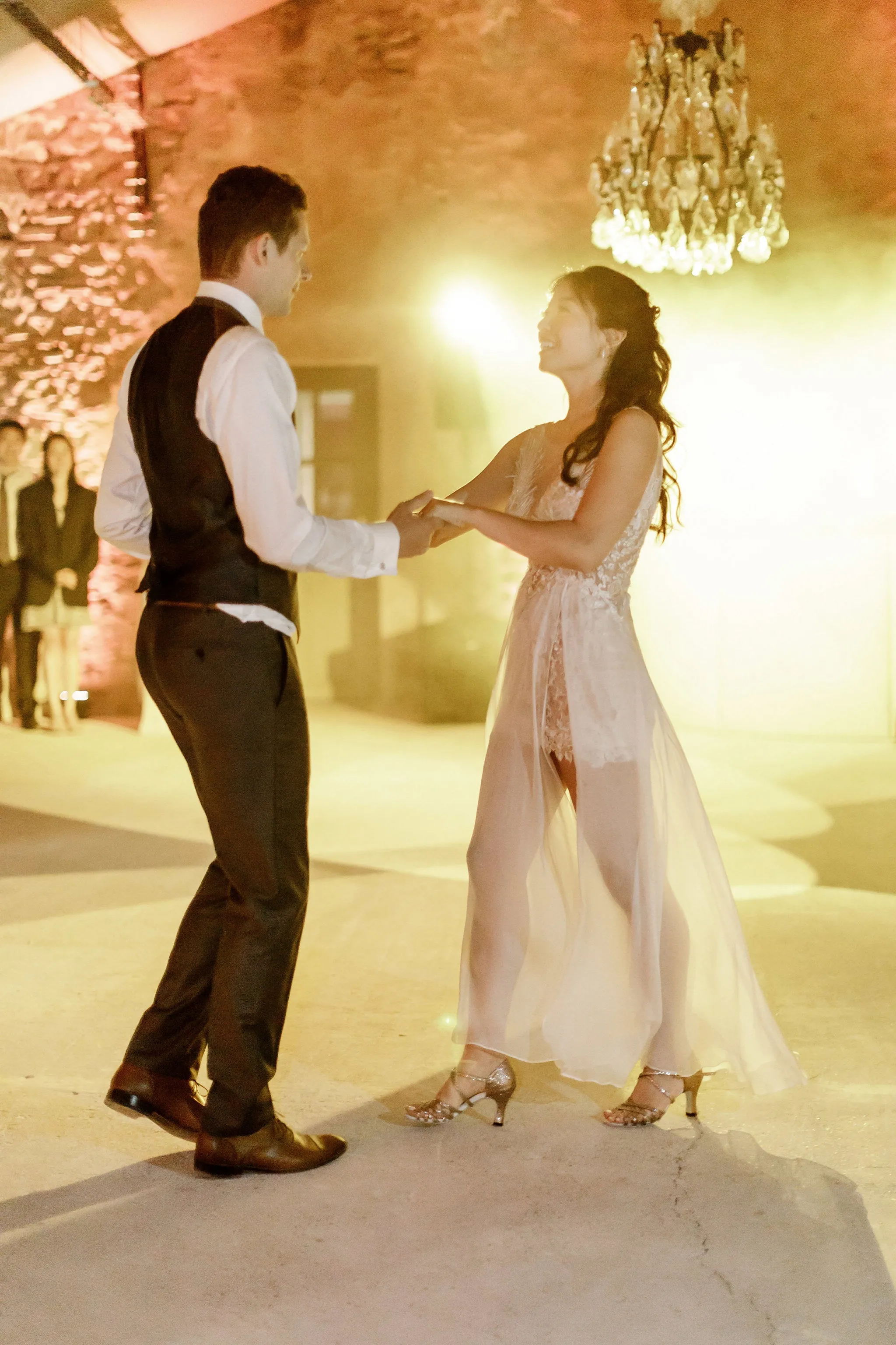Lace and Chiffon Wedding Dress with high slit (#Juliana)