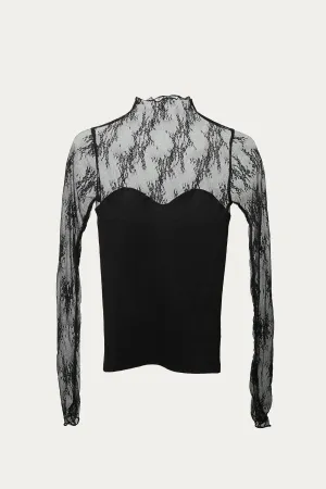 LACE COTTON-JERSEY BUSTIER TOP
