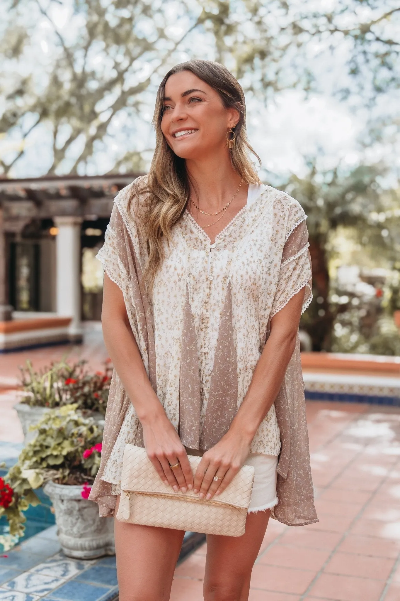 Lace Trim Floral Print Tunic