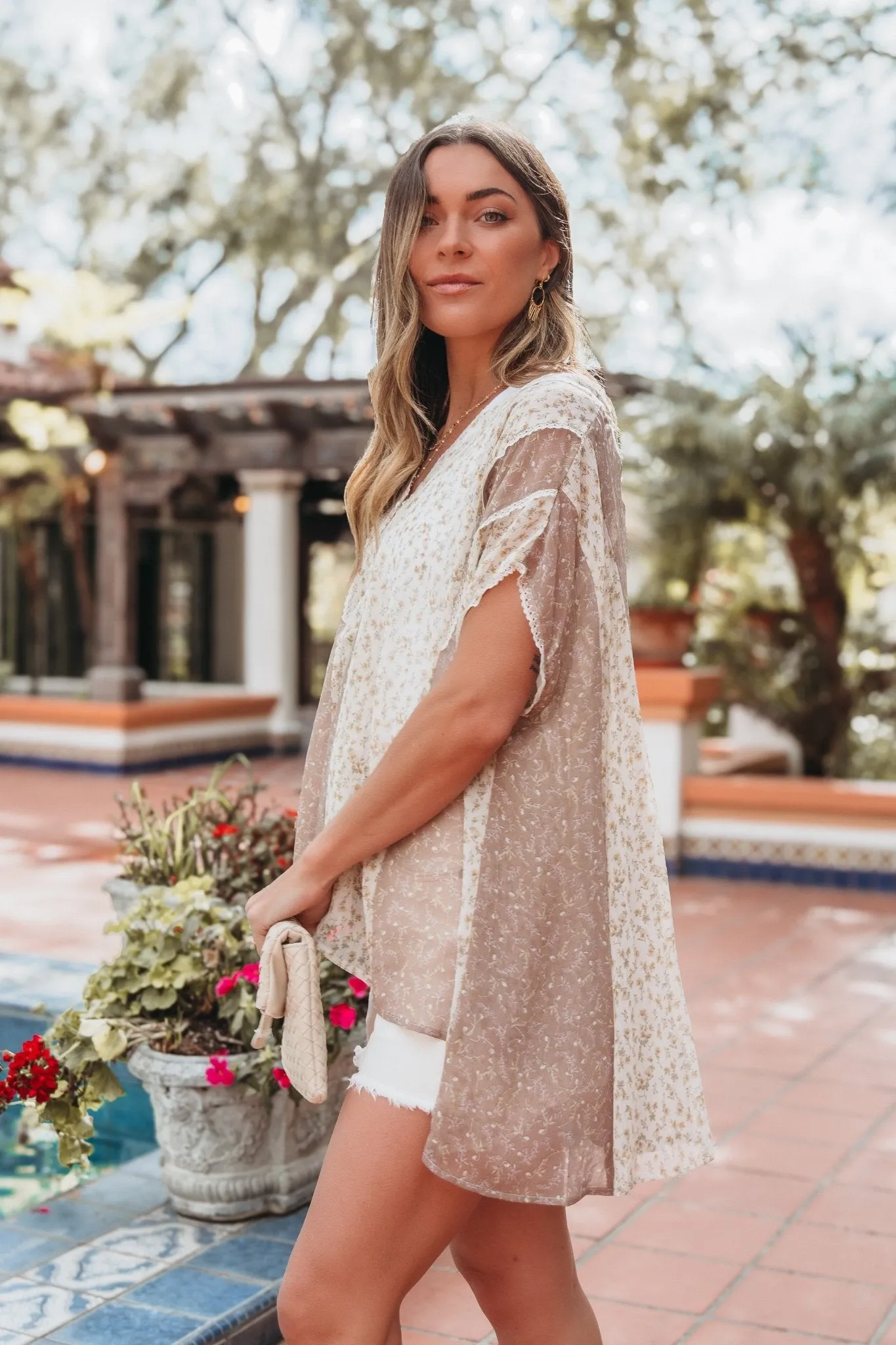 Lace Trim Floral Print Tunic