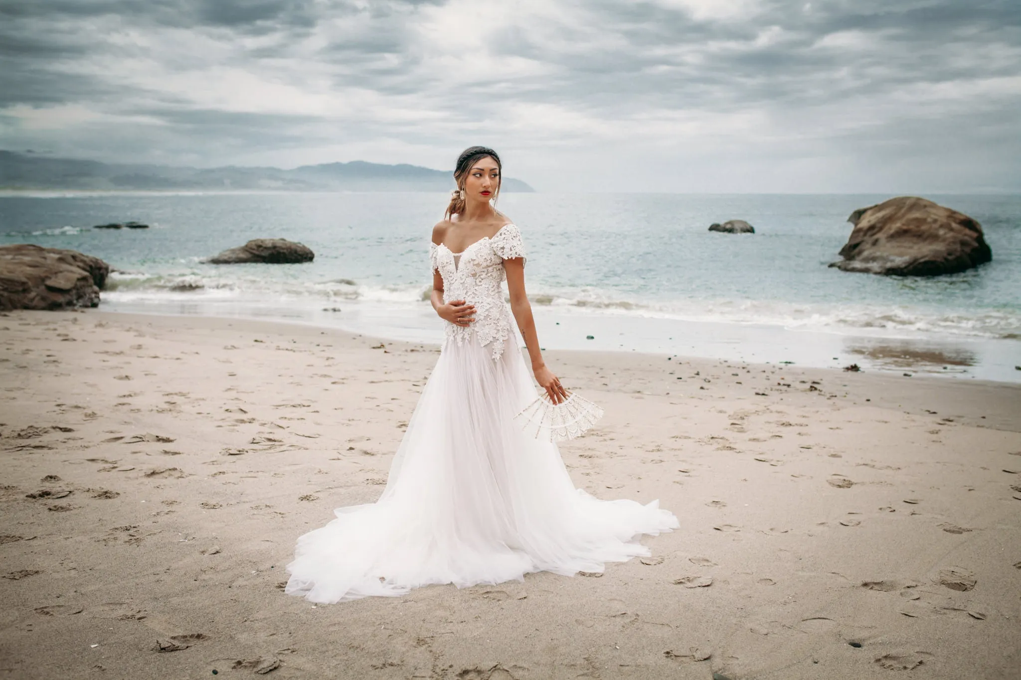 Lace Tulle Gown With Removable Off Shoulder (#PB192)