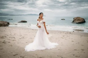 Lace Tulle Gown With Removable Off Shoulder (#PB192)