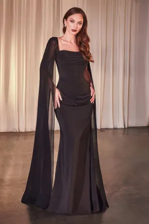 Ladivine CD356 Dress Fitted Chiffon With Long Cape Sleeves
