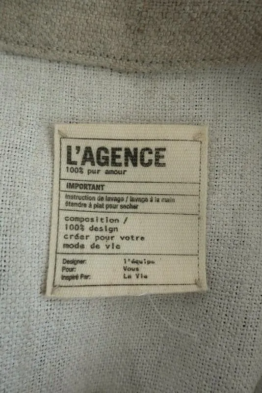 L'Agence Jacket Faux Leather-Trim Beige Linen Size 0 Half Sleeve Pleated-Back