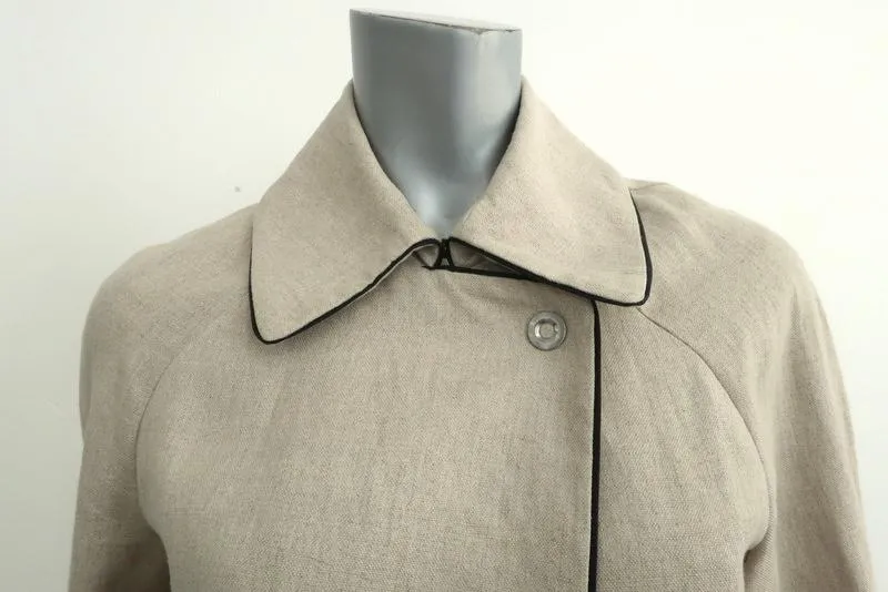 L'Agence Jacket Faux Leather-Trim Beige Linen Size 0 Half Sleeve Pleated-Back