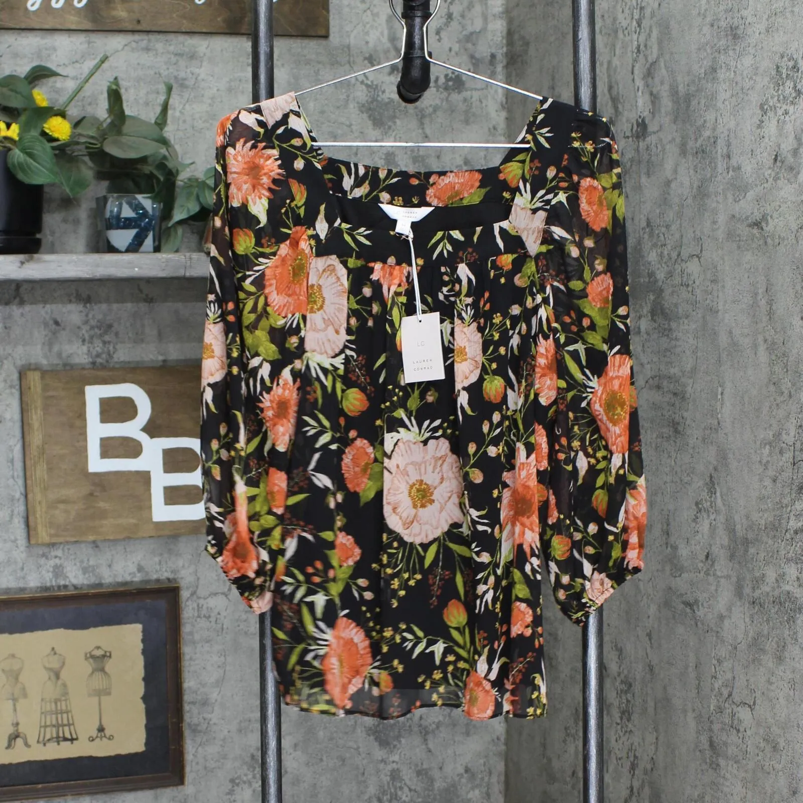 Lc Lauren Conrad Women's Squareneck Peasant Top WL23W047RP3