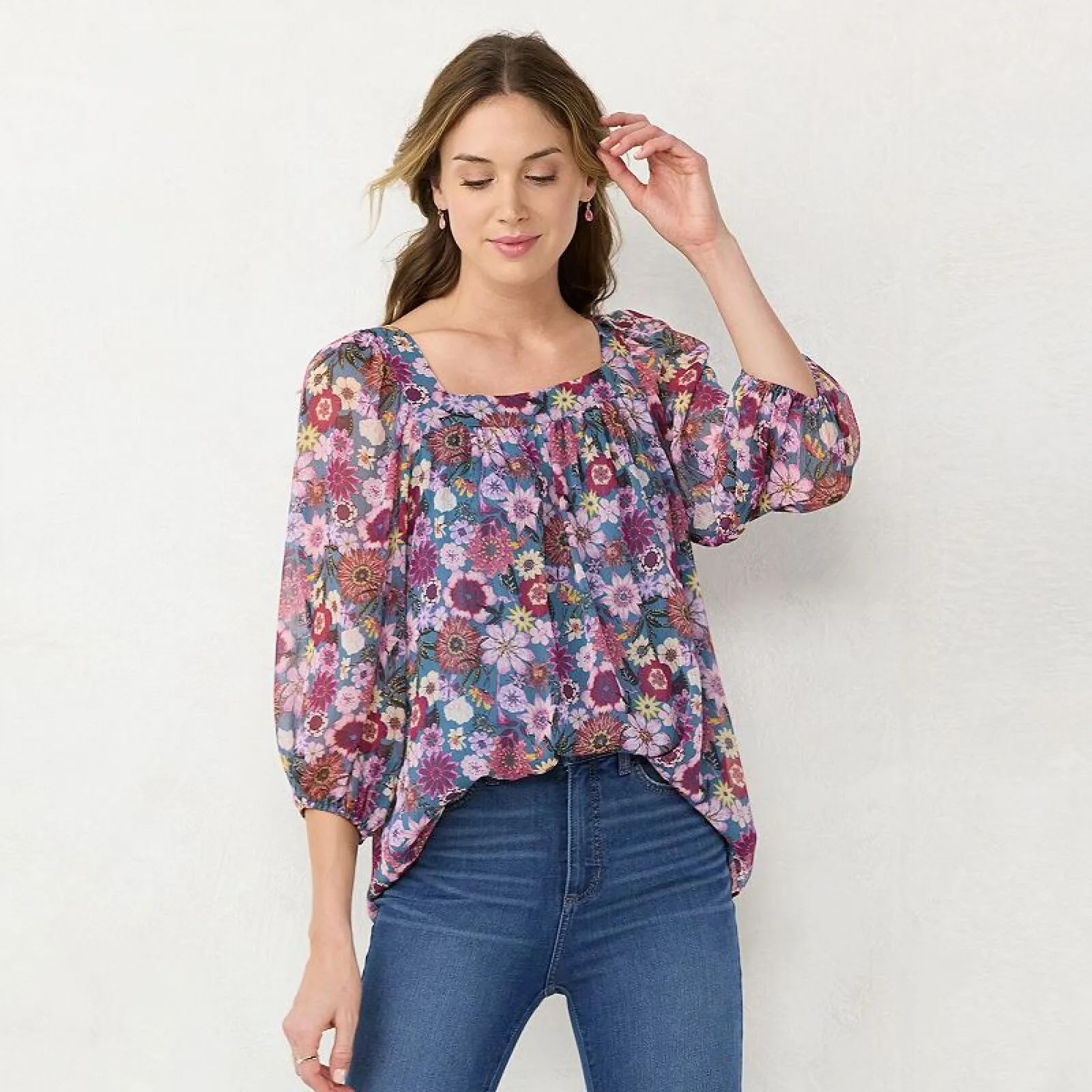 Lc Lauren Conrad Women's Squareneck Peasant Top WL23W047RP3