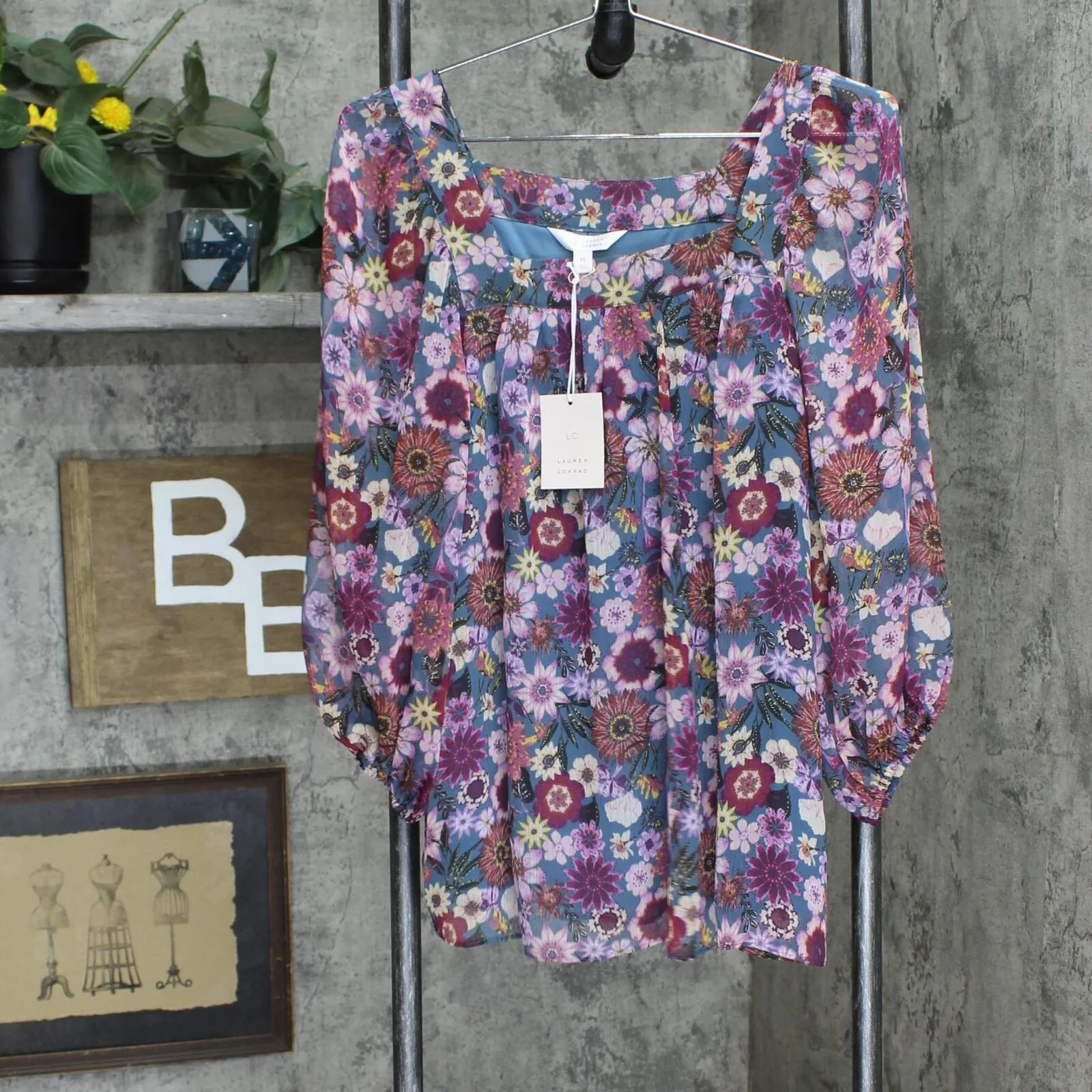 Lc Lauren Conrad Women's Squareneck Peasant Top WL23W047RP3