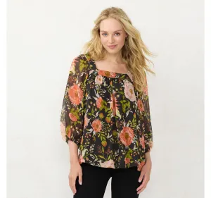 Lc Lauren Conrad Women's Squareneck Peasant Top WL23W047RP3